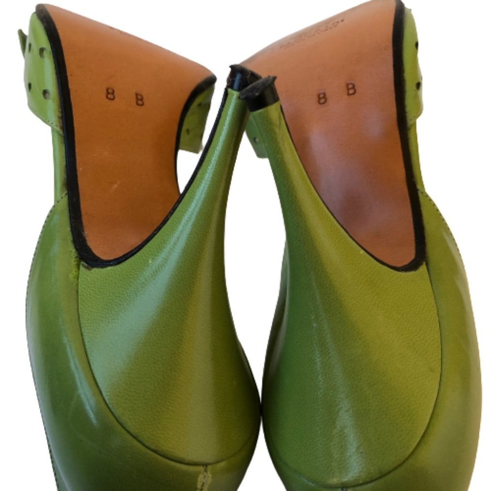 Pancaldi Vintage 90's Italy Green Leather D'Orsay Peep Toe Perforated Pump 8 - Picture 10 of 13
